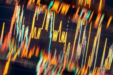 Screen with stock market index charts and diagrams