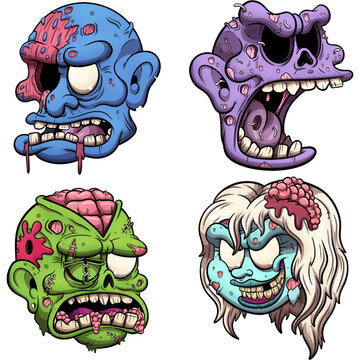 Zombie heads. Vector clip art illustration with simple gradients.