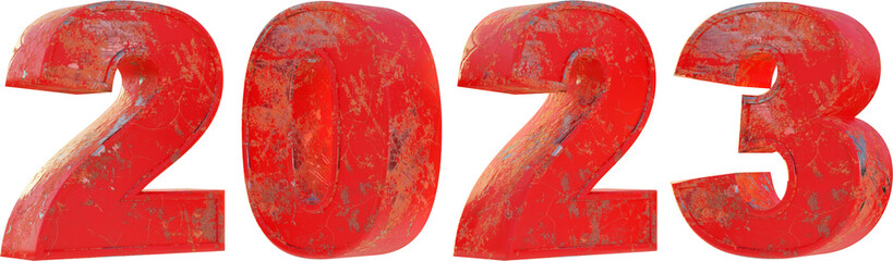 3d render year 2023 made with red metal - transparent