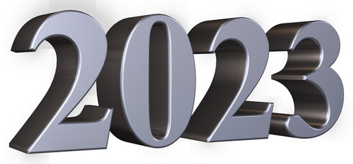 Silver 3d Rendering of the Number 2023 to Use For New Year