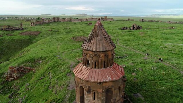 Ani Ruins, Kars. An aerial view of Ani is a ruined medieval Armenian ruin located in Kars, Turkey,