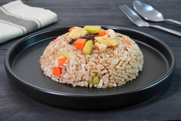 Vegetarian fried rice. Cantonese style vegetarian fired rice. Vegetarian food. Vegetarian festival