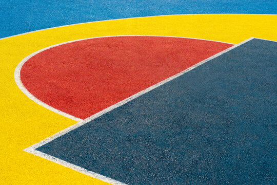 Abstract background of newly made outdoor basketball court in park