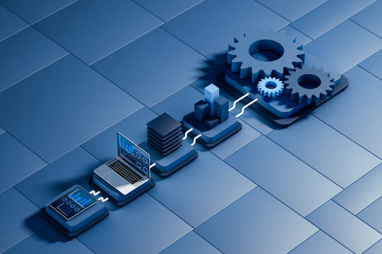 Technology workflow concept on blue background