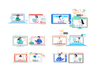 Fototapeta premium Online doctor conference, consultation via your smartphone. Concept for medical app and websites. Remote meetings of scientists conferring on fight against viruses and scientific researches
