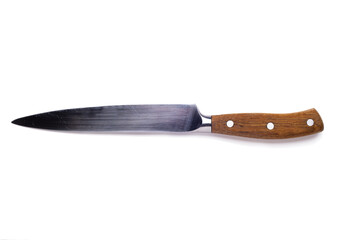 kitchen knife with a wooden handle on a white background.