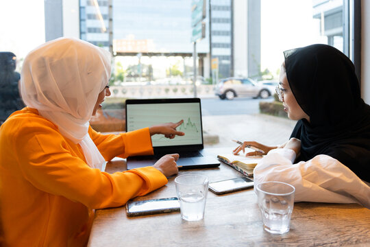 Two Muslim Businesswoman With Laptop.