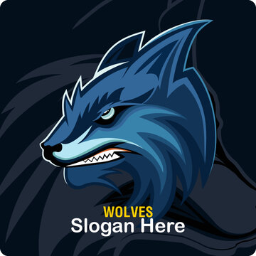 wolf blue e-sport mascot logo vector, wolves Symbol Design Illustration