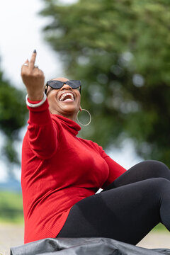 African-American woman in laughter.