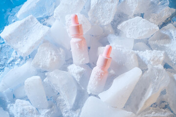 Top view on herbal ice cubes freezed