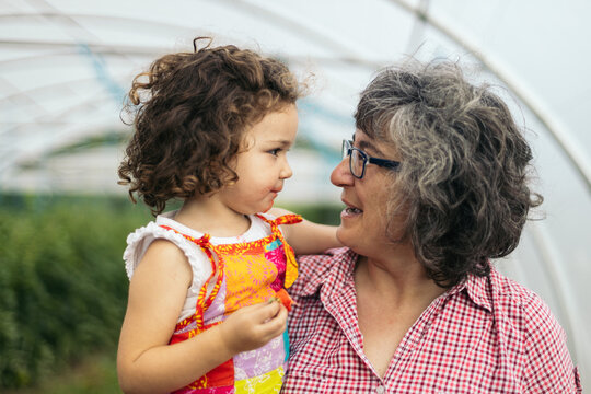 Mother and daughter on a farm