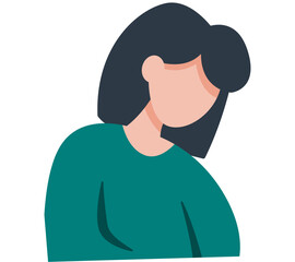 Fototapeta premium Business woman wearing green blouse. Vector illustration of girl in casual outfit isolated on white. Female character teacher or manager avatar. Dark-haired person in half height icon businessman