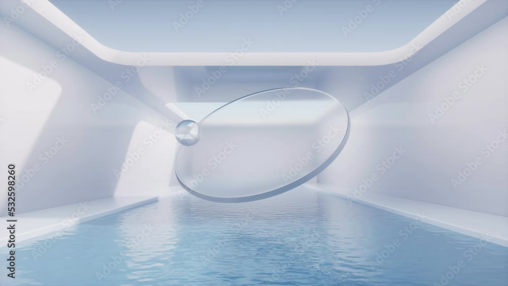 Poster glass geometry with water inside, 3d rendering.