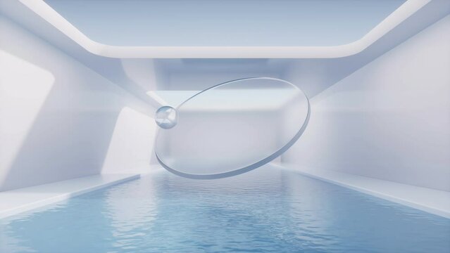 Glass geometry with water inside, 3d rendering.
