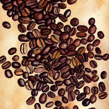 Image of coffee beans in detail. Watercolor hand drawing