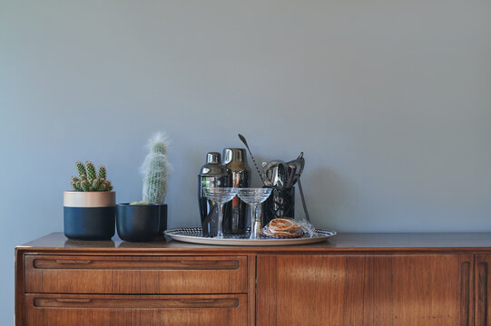 Cocktail Tray On Mid Century Modern Cabinet