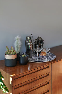 Mid century modern furniture with cocktail tray
