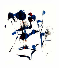 Black, red and blue ink texture with abstract forms