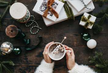 Rustic christmas gift wrapping. 