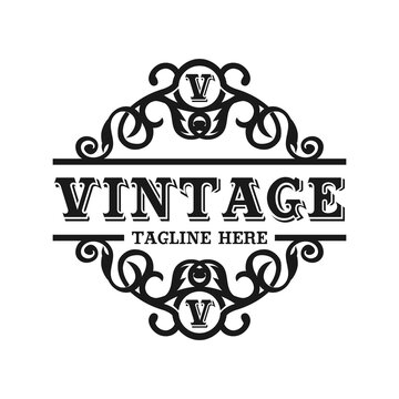 Vintage frame logo.  Antique label for tattoo studio, barber shop, brewing, salon, shop, signage, farm, restaurant, butcher etc.