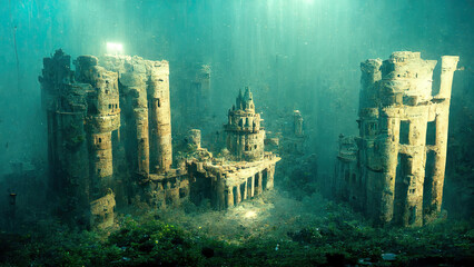 Illustration of underwater ruins - image generated by AI.