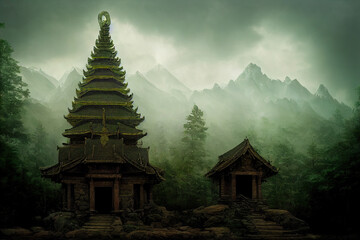 Fototapeta na wymiar Illustration of fictional ancient temples - image generated by AI.