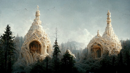 Fantasy temples illustration - image generated by AI.
