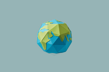 Papercraft Earth planet on gray background.