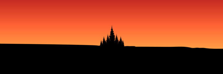 tree silhouette in sunset landscape vector illustration good for wallpaper, background, backdrop, banner, web, adventure, and design template