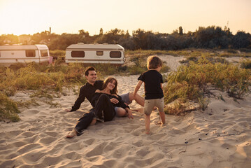 happy family in a beach