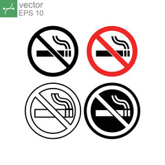 Quit smoking ban element. Stop smoke sign. World no tobacco day. Say no to cigarette. No smoking prohibit symbol, warning sign icon.Vector illustration. Design on white background. EPS 10
