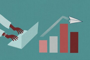 Business worker and bar graph illustration