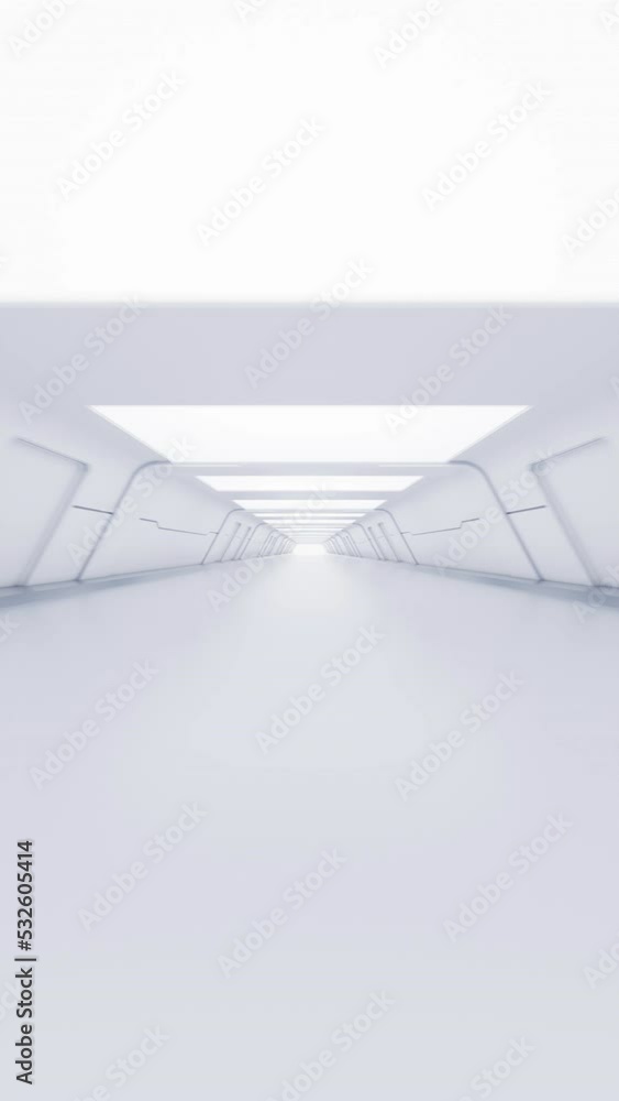 Poster empty white tunnel with futuristic style, 3d rendering.