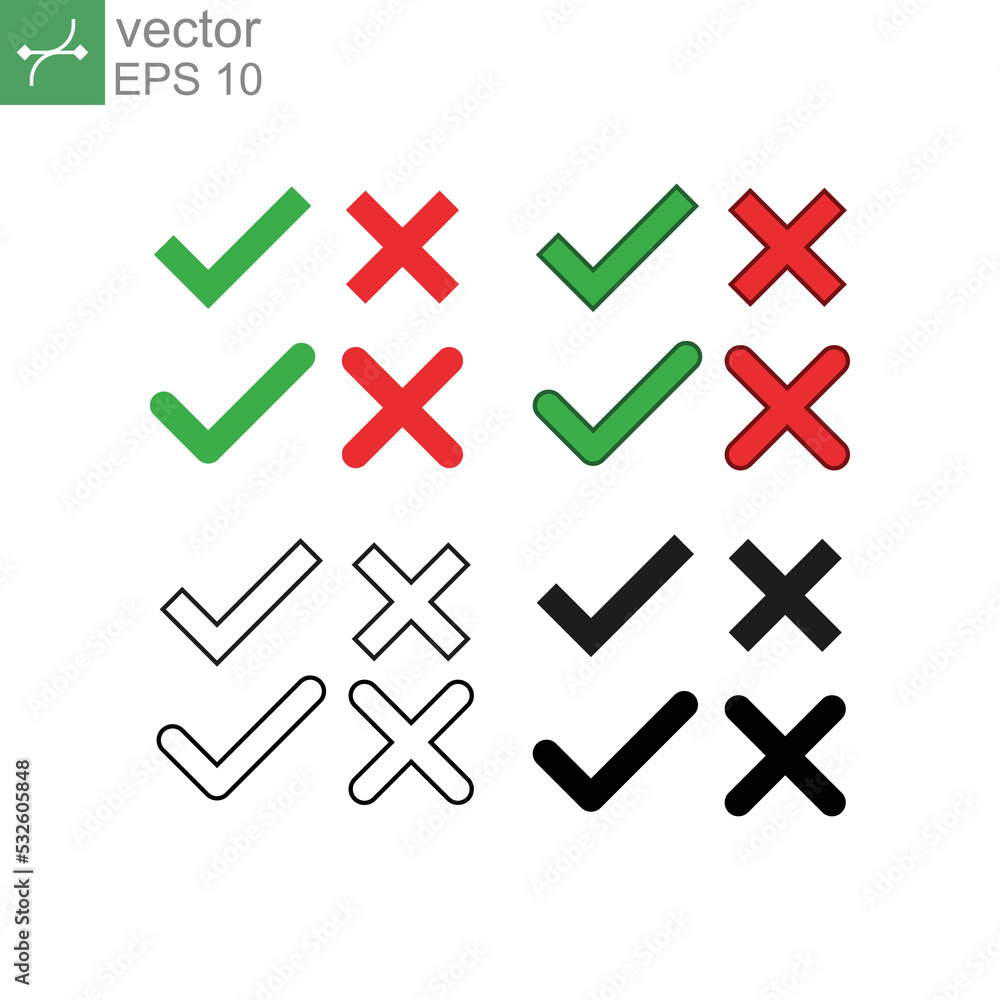 Poster yes or no tick choose sign. approve and reject answer for confirm concept. correct and cross vote ch