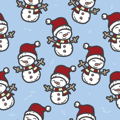 snowman cartoon character vector illustration pattern seamless Christmas background