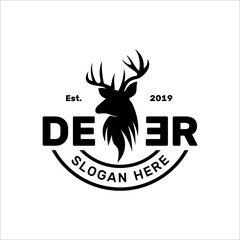 Deer Logo Linear vector, Horns, , moose, Cervinae, muntjac, fallow deer, chital, Capreolinae, reindeer, chevrotains And deer Line Logo vintage luxury Design Illustration. © arbain