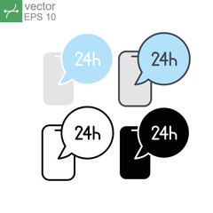 Call center 24 hours with mobile phone. Full time service. Smartphone 24 technical support for mobile concept & web . Phone, 24 hours service icon.Vector illustration. Design on white background.EPS10