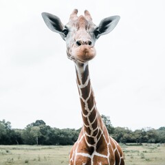 Close Up Smiling Giraffe - obrazy, fototapety, plakaty