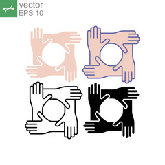 Four hand in handshake and holding together for friendship, partnership, and help other. Business, corporate, hand, handshake, teamwork icon. Vector illustration. Design on white background. EPS10