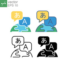 Language translation. Foreign alphabet & languages learning. Japanese to English translation dictionary. Icon, language, global, international, world. Vector illustration on white background. EPS10
