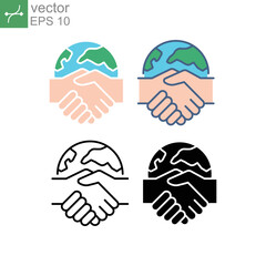 Global handshake sign for collaboration. International partners, global business, contract between international companies. Icon, global, international, world, partnership. Vector illustration. EPS10