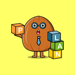 Cute cartoon Almond nut businessman stacking plan box in flat modern style design illustration