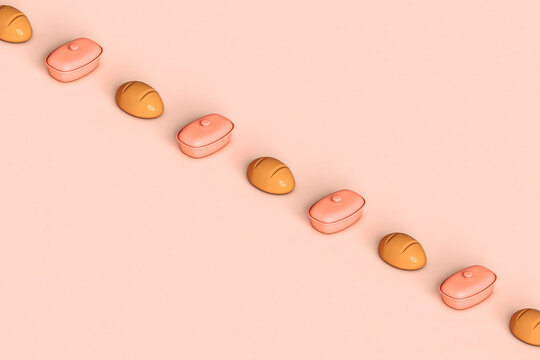 a row of bread and crocks 