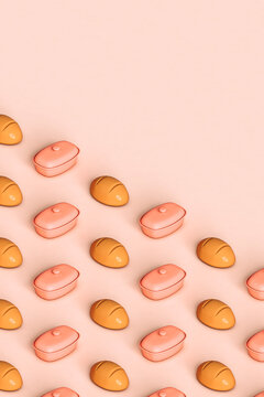 bread and crocks on pink background. 3d render