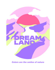 colorful minimalist landscape illustration with slogan and quote