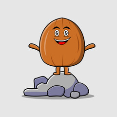 Cute cartoon Almond nut character standing in stone vector illustration in concept flat cartoon style