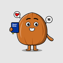 Cute cartoon almond nut holding plant in a pot flat modern style design illustration