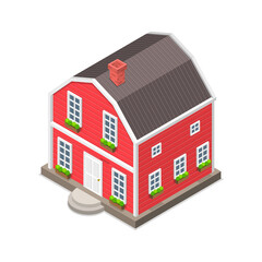 Isometric flat  concept of a red house isolated on white.