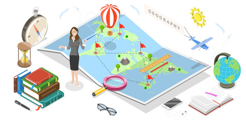 Isometric  Concept of Geography Science Illustration.