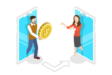 Isometric Flat  Concept of Pay Online, Internet Payment.